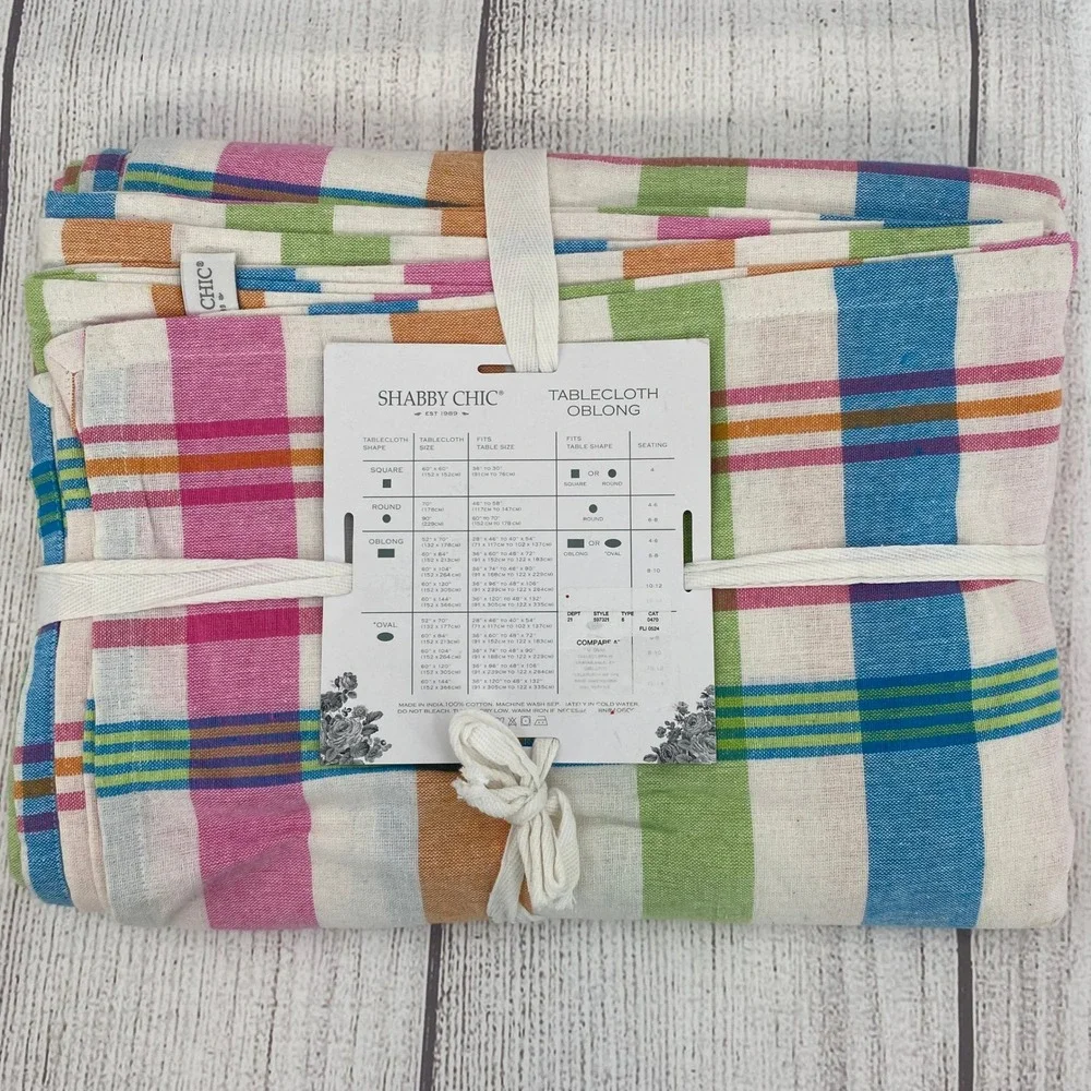 Shabby Chic Tablecloth 60x120 Multi Color Plaid Pink Blue Cotton Spring Boho